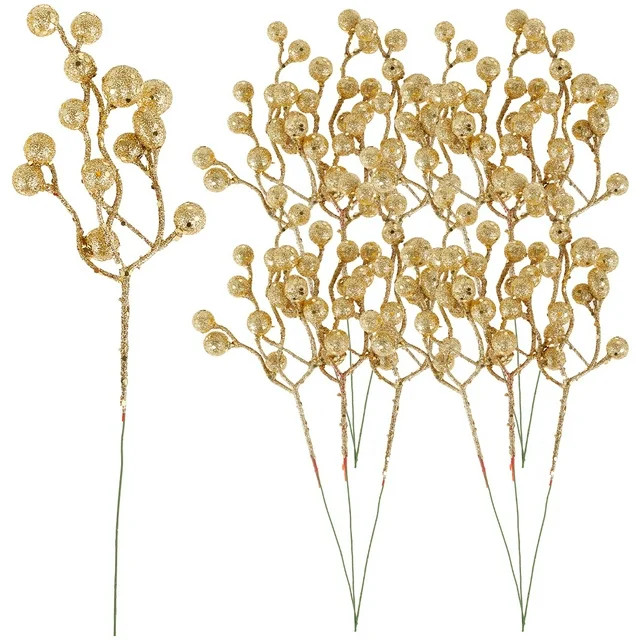 12 Pieces Christmas Glitter Berries Stems Artificial Berry Twig Stem Berry Picks Decorations for ... | Walmart (US)