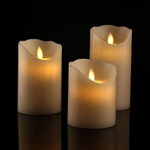 Antizer Flameless Candles 4" 5" 6" Set of 3 Ivory Dripless Real Wax Pillars Include Realistic Dan... | Amazon (US)