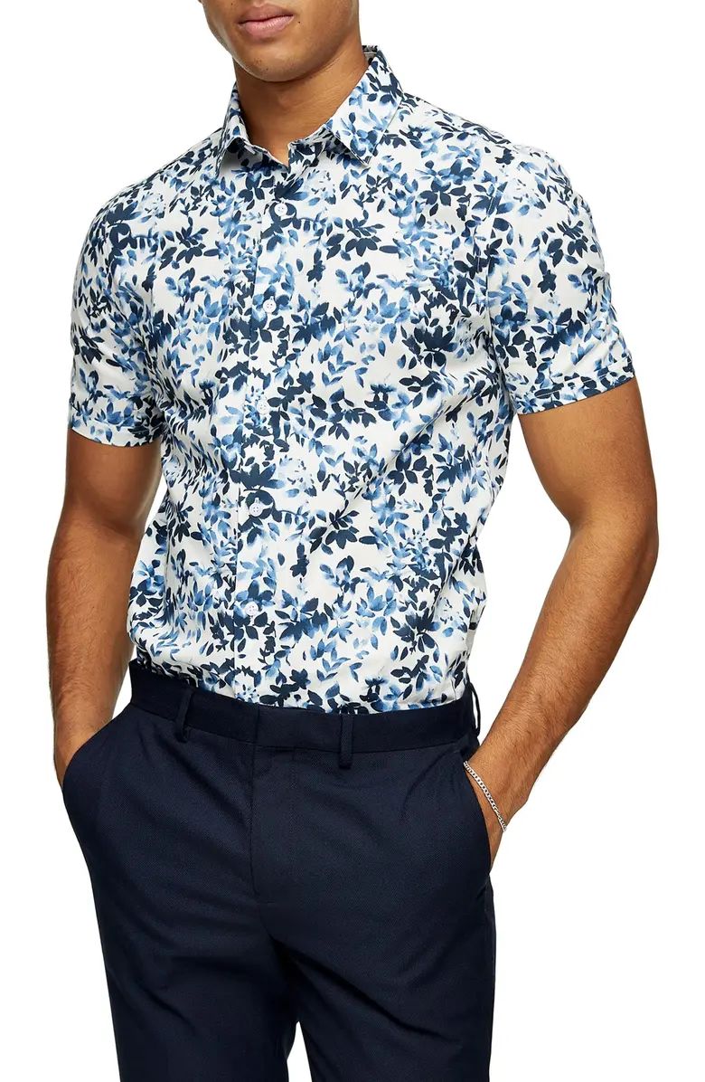 Blur Floral Slim Fit Short Sleeve Button-Up Shirt | Nordstrom