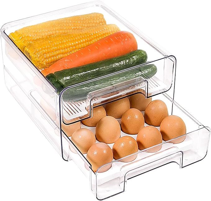 elabo 32 Grid Large Capacity Egg Holder Tray for Refrigerator, Double Layer Drawer Type, Multifun... | Amazon (US)