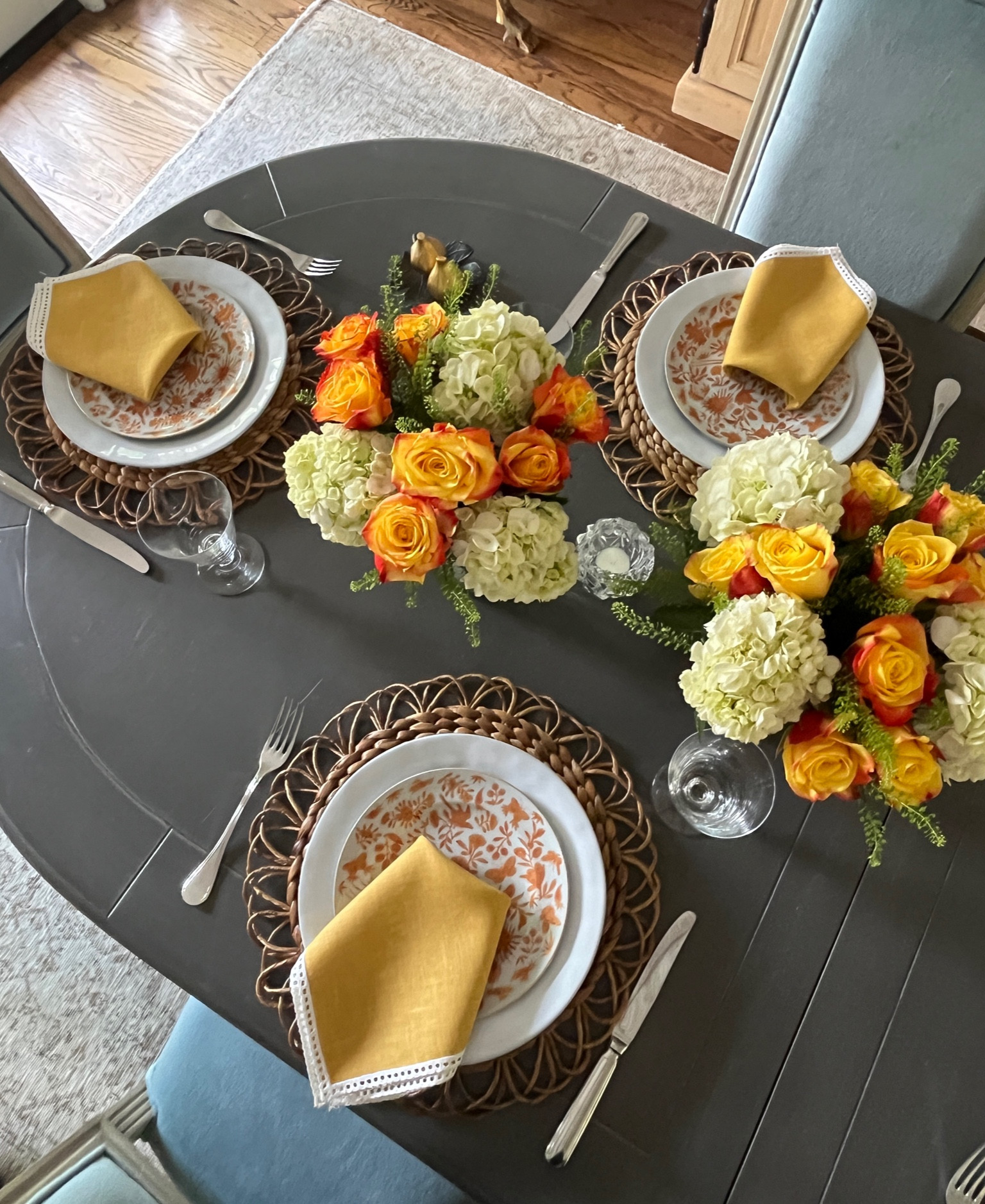 A happy sunset tablescape! Never underestimate flowers from Trader Joe’s. Mustard colored napkins are a vintage find. Similar linked.

#LTKHome #LTKFamily #LTKParties
