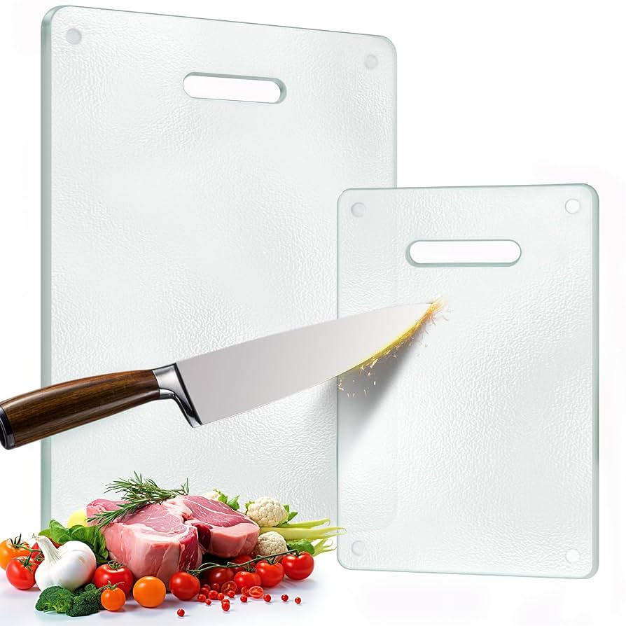 Tempered Glass Cutting Board for Kitchen, 2PCS Clear Chopping Board with Handle (16"x12" & 12"x8"... | Amazon (US)
