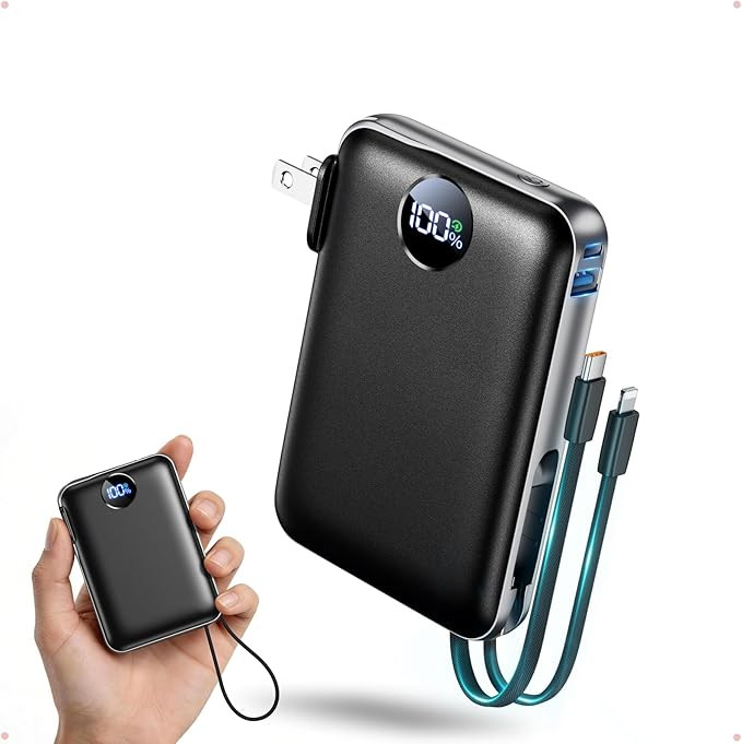 Portable Charger with Built-in Cables & Wall Plug, 10000mAh Power Bank, 4 Outputs 22.5W USB C Fas... | Amazon (US)