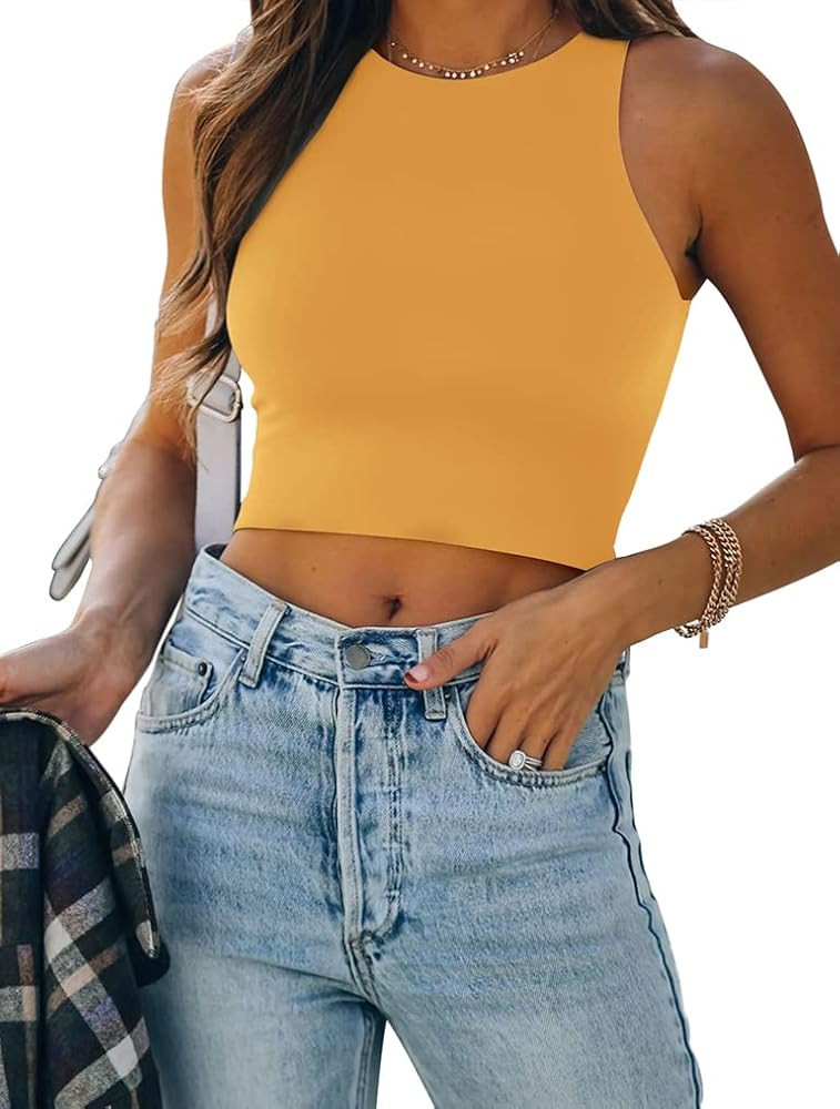 REORIA Women’s Sexy Sleeveless Racer Back Tank Tops Halter Neck Crop Tops | Amazon (US)