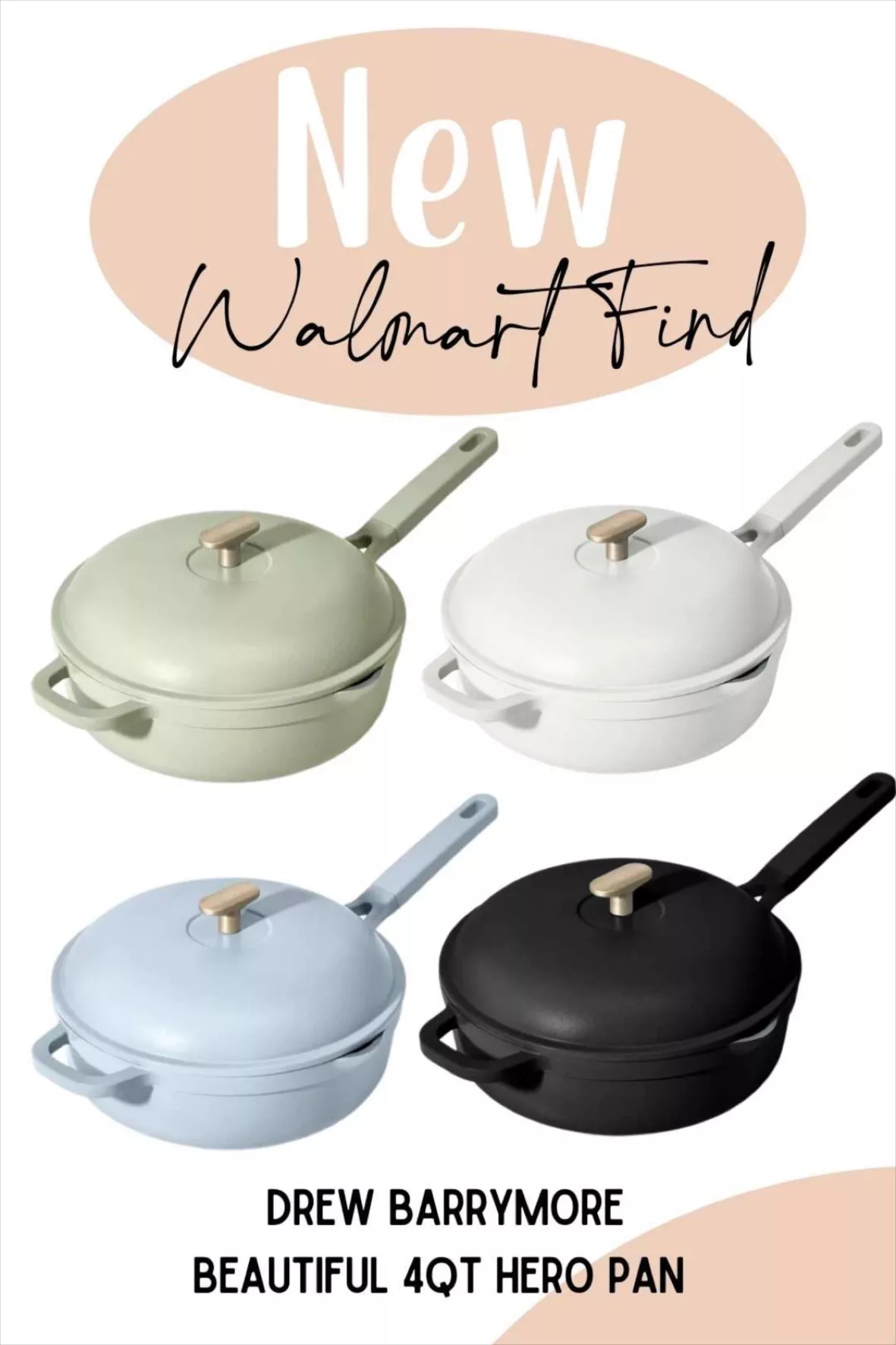 Beautiful All-in-One 4 QT Hero Pan with Steam Insert, 3 Pc Set, Sage Green  by Drew Barrymore