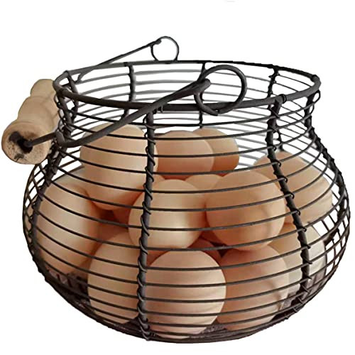 LINCOUNTRY. Farmhouse Wire Egg Baskets for Gathering Fresh Egg With Handle, Round Metal Chicken Basket Collecting Fresh Egg Holder, Vintage Style for Countertop Kitchen | Amazon (US)