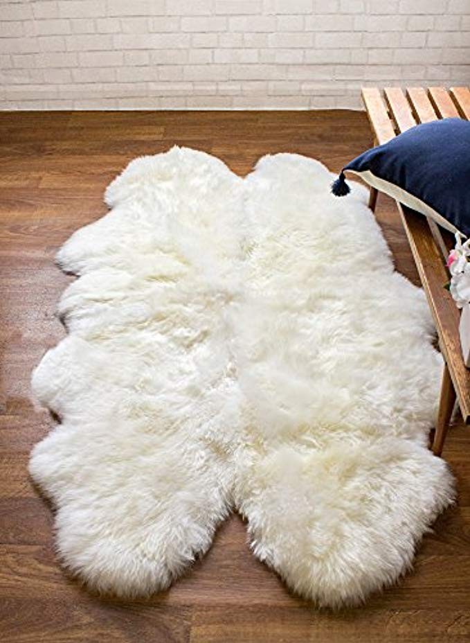 Super Area Rugs Genuine Australian Thick Sheepskin Rug Four Pelt Natural Fur, Quarto | Amazon (US)