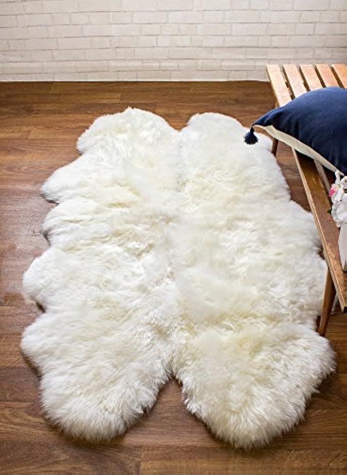 Super Area Rugs Genuine Australian Thick Sheepskin Rug Four Pelt Natural Fur, Quarto | Amazon (US)