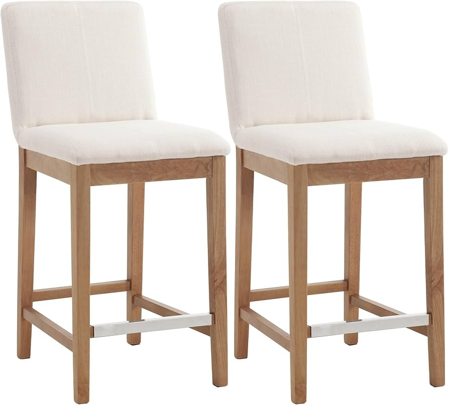 chairus Bar Stools Set of 2 Fabric High Bar Stool Chair Linen Upholstered Barstools with Solid Wo... | Amazon (US)