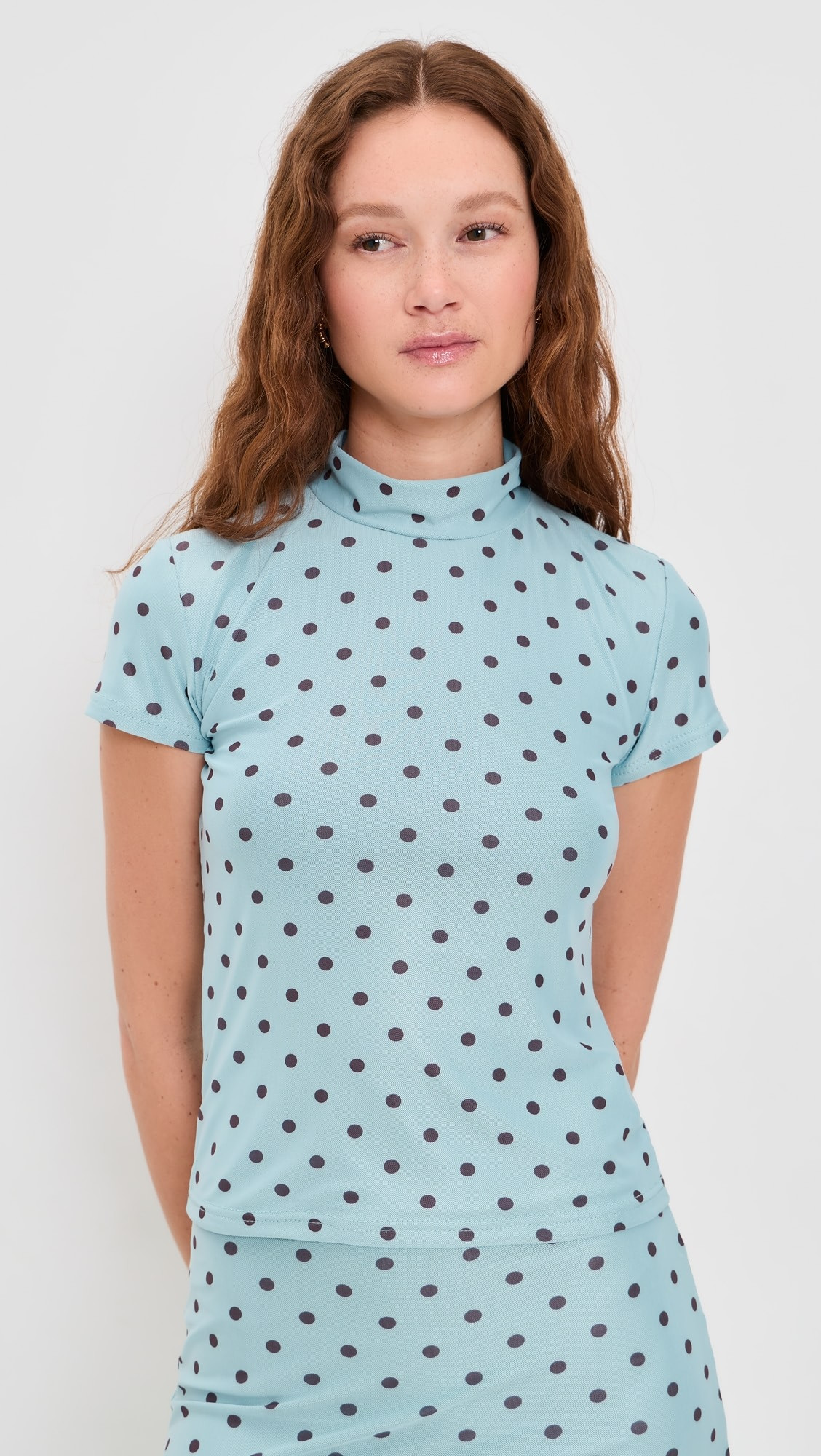 Polka Dot Mesh High Neck Top | Shopbop