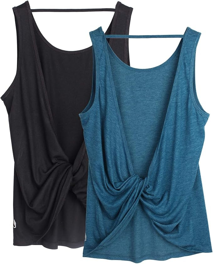 icyzone Women's Open Back High Neck Workout Athletic Gym Tank Tops | Amazon (US)
