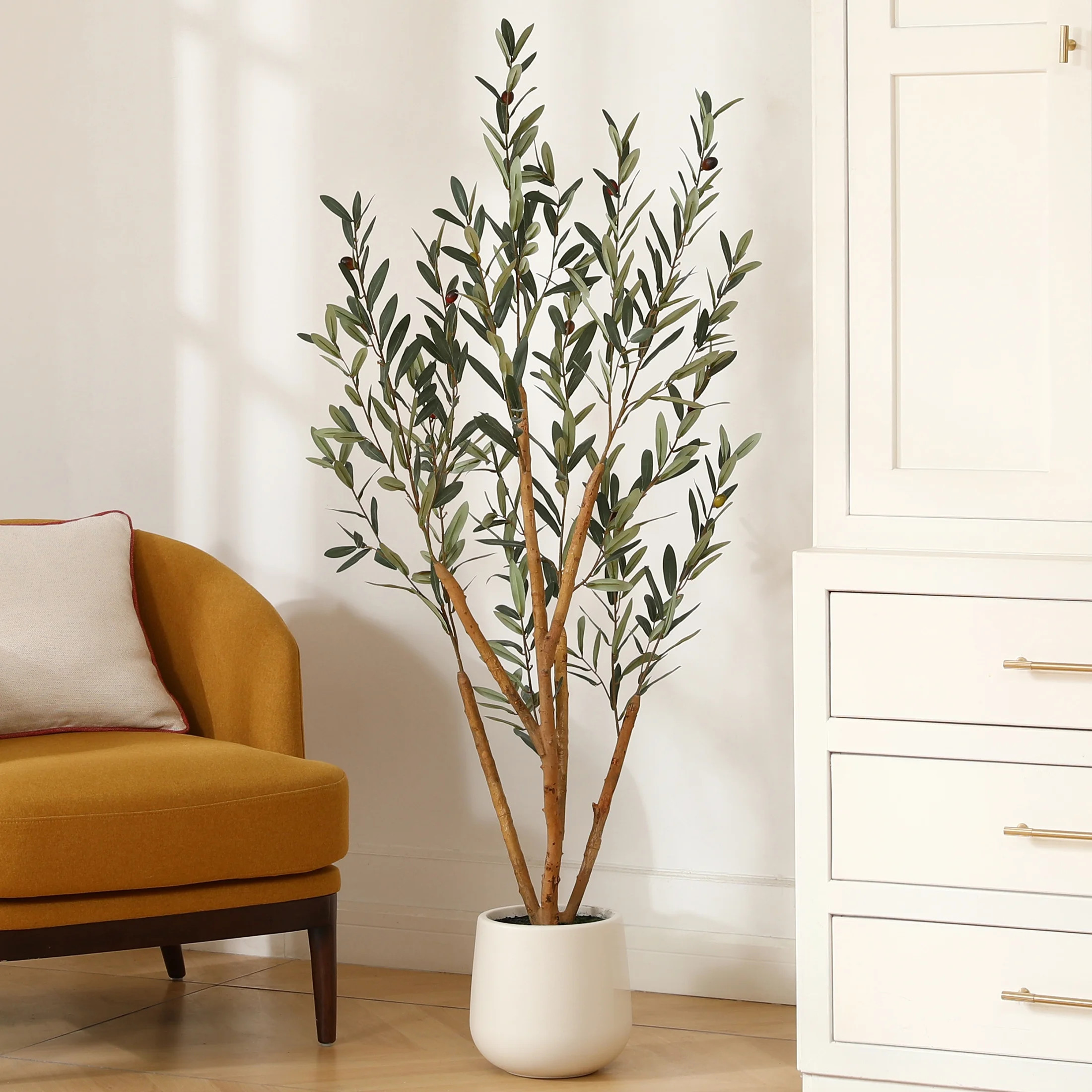 5ft Fake Olive Tree with Oval White Planter, Artificial Olive Plants with Realistic Leaves and Na... | Walmart (US)