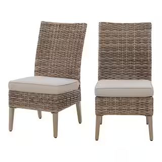 Rock Cliff Wicker Outdoor Parsons Dining Chair with Riverbed Cushions (2-Pack) | The Home Depot