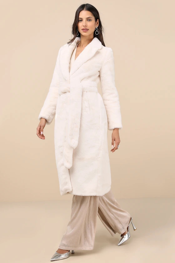 Marwala Ivory Faux Fur Longline Coat | Lulus