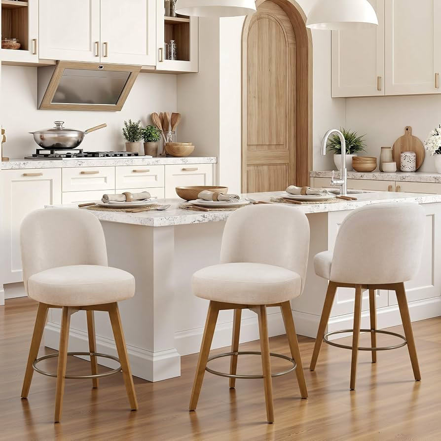 Swivel Bar Stools Set of 3, 26" Counter Height, Chenille Beige | Amazon (US)