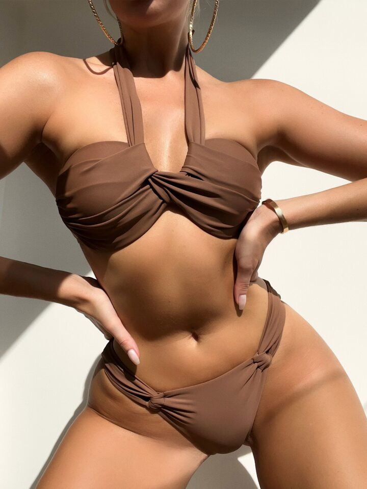 SHEIN Swim Chicsea Twist Halter Push Up Bikini Swimsuit | SHEIN