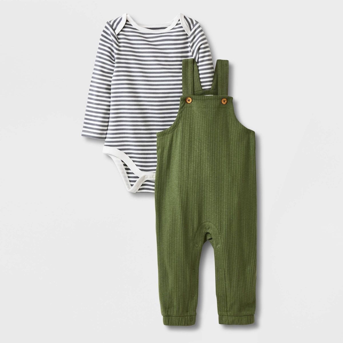 Baby 2pc Long Sleeve Bodysuit & Overalls Set - Cat & Jack™ Olive Green | Target