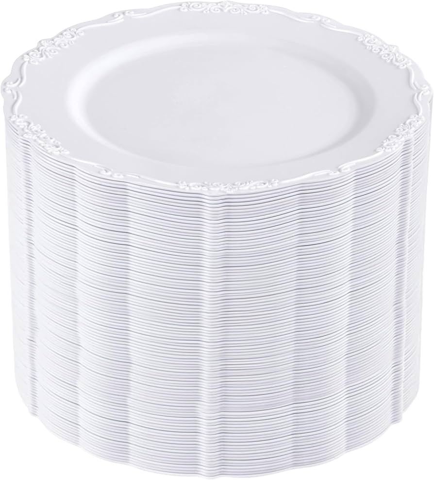 100 Pieces White Plastic Plates - 10.25inch Dinner Disposable Plates - Premium Heavy Duty Hard Di... | Amazon (US)