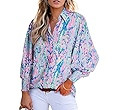 Astylish Women 2024 Loose V-Neck Shirts Paisley Print Lantern Sleeve Blouse Tops | Amazon (US)