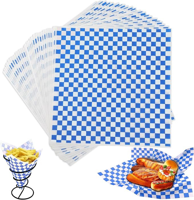 Deli Paper Sheets 12x12", Blue Checkered Sandwich Wrapping Paper for Party 100 Sheets, Resistant ... | Amazon (US)