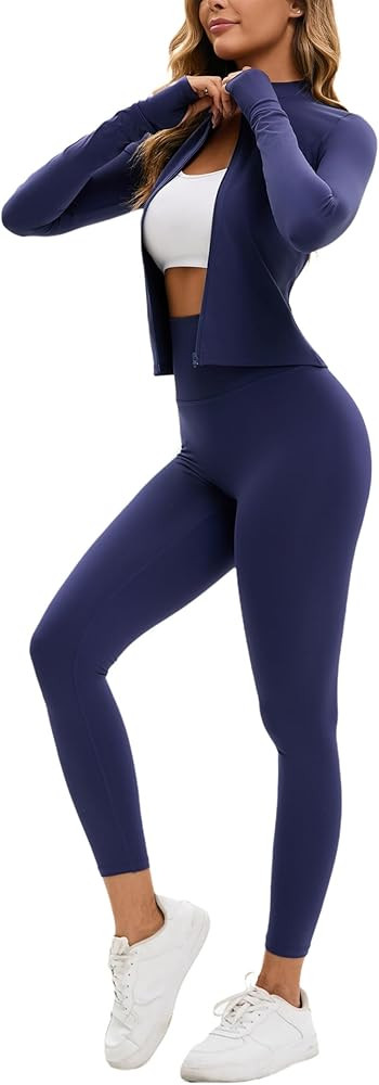 Yknktstc Womens Two Piece Tracksuit Set Long Sleeve Zipper Jacket with Athletic High Waist Leggin... | Amazon (US)