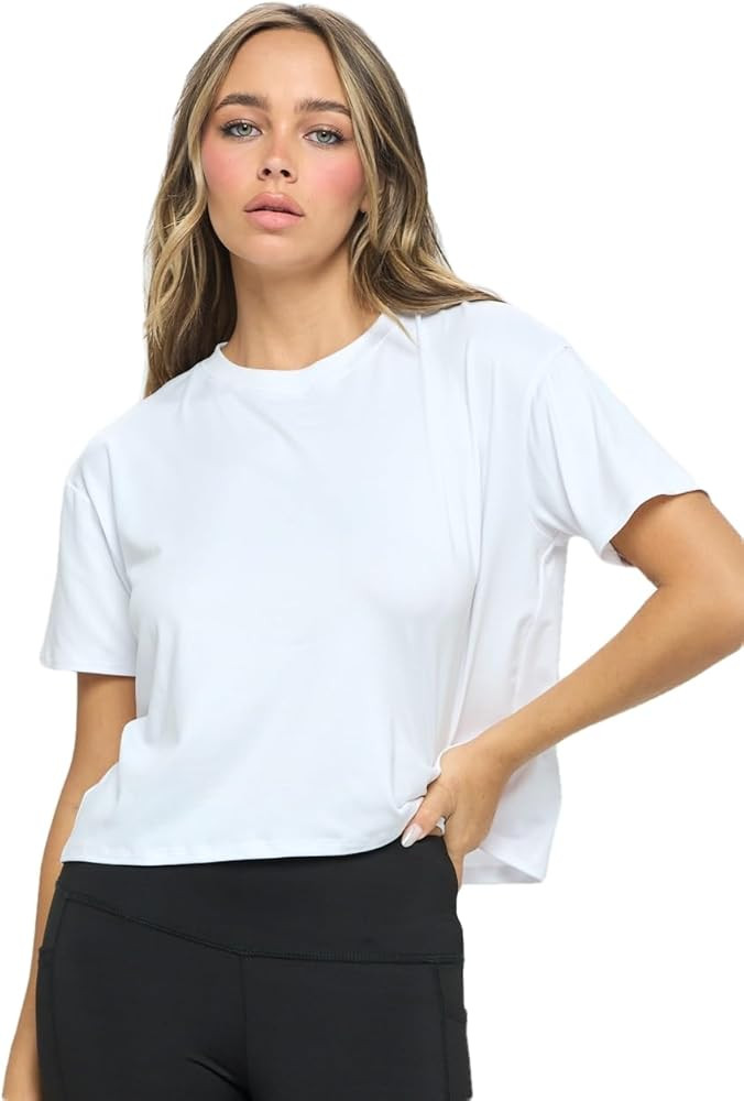 Women’s Crop Top – Short Sleeve Soft Boxy Crewneck Casual Active Workout Yoga Running Cropped... | Amazon (US)