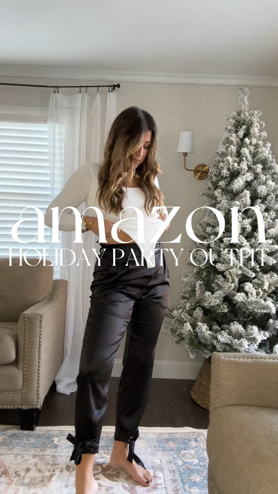 Another holiday party outfit this time with these satin pants and white bodysuit. How cute is this chest cutout?!  Wearing meds! Use code JOLLY on the shoes! Tap below to shop and follow for more! Xx

#LTKstyletip #LTKfindsunder100 #LTKHoliday