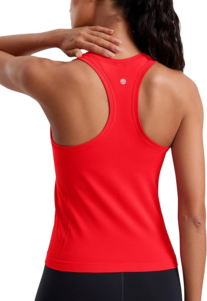 CRZ YOGA Seamless Womens Breathable Workout Tank Tops Racerback High Neck Sleeveless Running Athl... | Amazon (US)