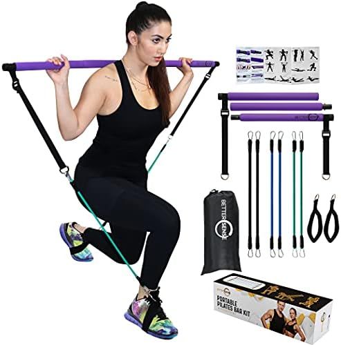 Upgraded Portable Pilates Bar Kit - Adjustable 46.5 Inches 3 Section Pilates Bar with Resistance Ban | Amazon (US)