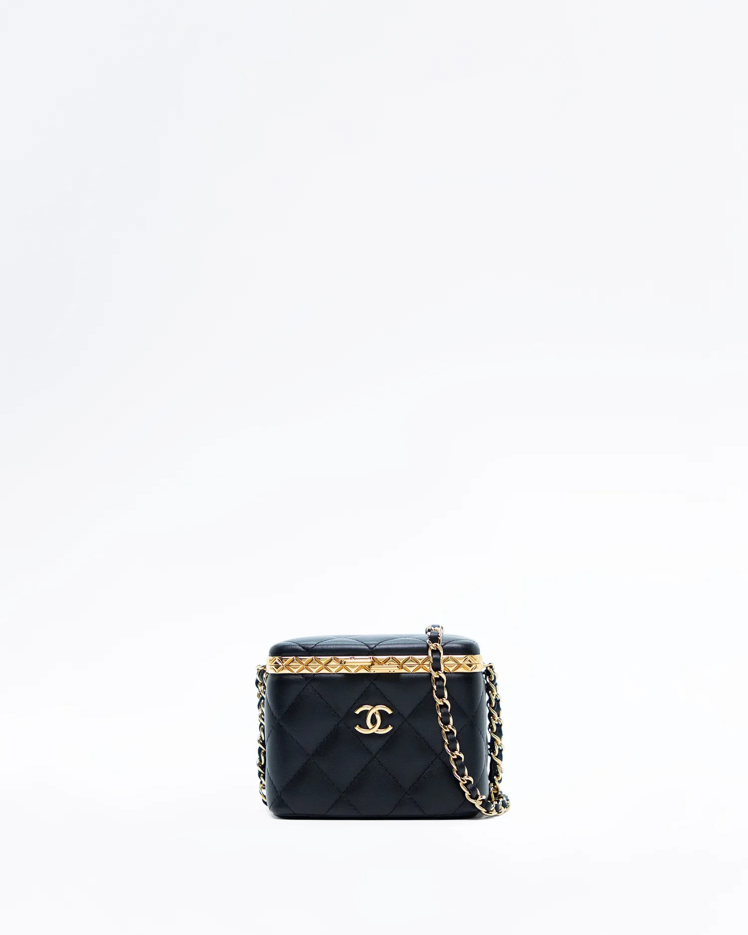 Lambskin Lock Frame Vanity with Chain | Vivrelle