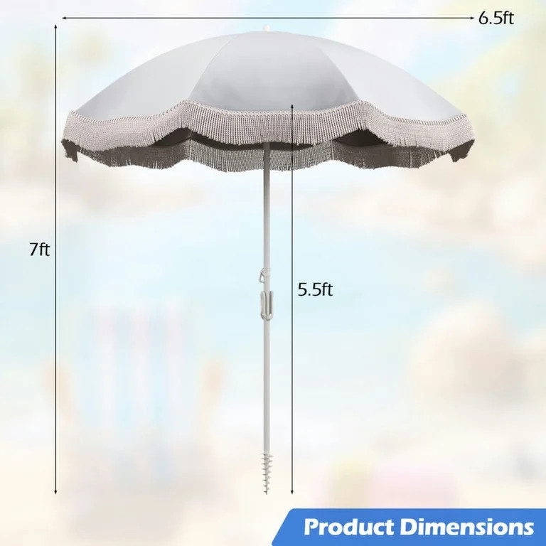 Yardi Yard 6.5 FT Beach Umbrella with Fringe Outdoor Tassel Umbrella with Push Button Tilt-White,... | Walmart (US)