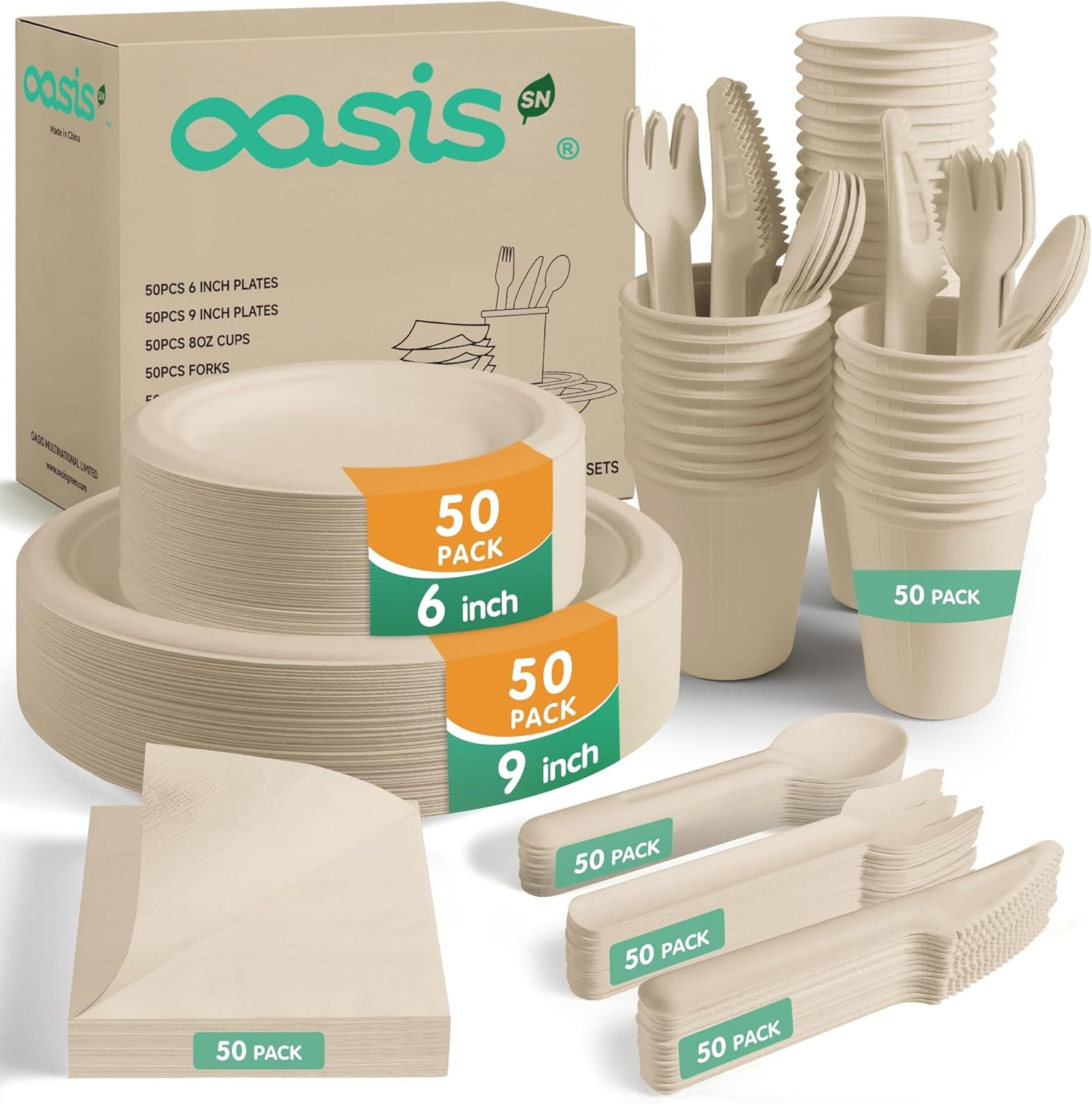 350PCS Disposable Paper Dinnerware Set for 50 Guests, Compostable Includes 50 Each 6" Dessert Pla... | Amazon (US)