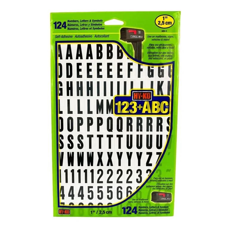 Hy-Ko 1 inch Vinyl Black and White Self-Adhesive Sticker Letters and Numbers Set, 96 Pieces | Walmart (US)