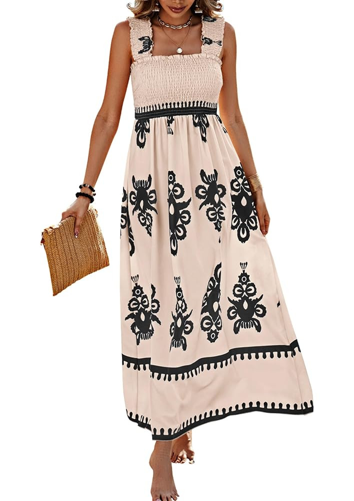 PRETTYGARDEN Womens Summer Boho Maxi Dress 2025 Casual Sleeveless Square Neck Floral Aline Smocke... | Amazon (US)