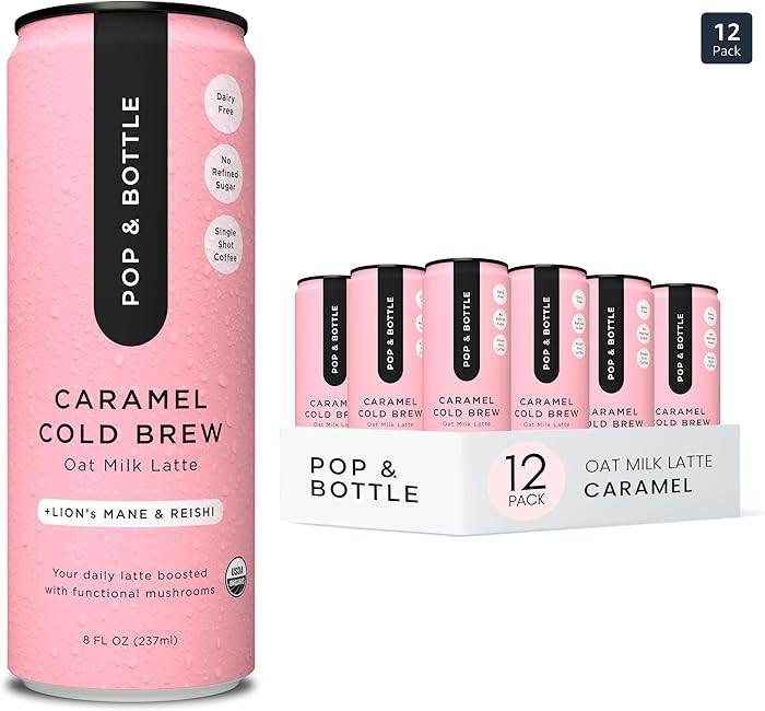 Pop & Bottle, Oat Milk Lattes - Cold Brew with Lions Mane & Reishi, MCT Oil, Single Shot Cold Bre... | Amazon (US)