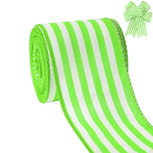 Easter Ribbon Wired Edge, Spring Light Green and White Ribbon Wired Vertical Stripes Fabric Ribbon Gift Wrapping DIY Craft Wreath Making Easter Day Party Decor Birthday Baby Shower, 2.5" x 10 Yards | Amazon (US)