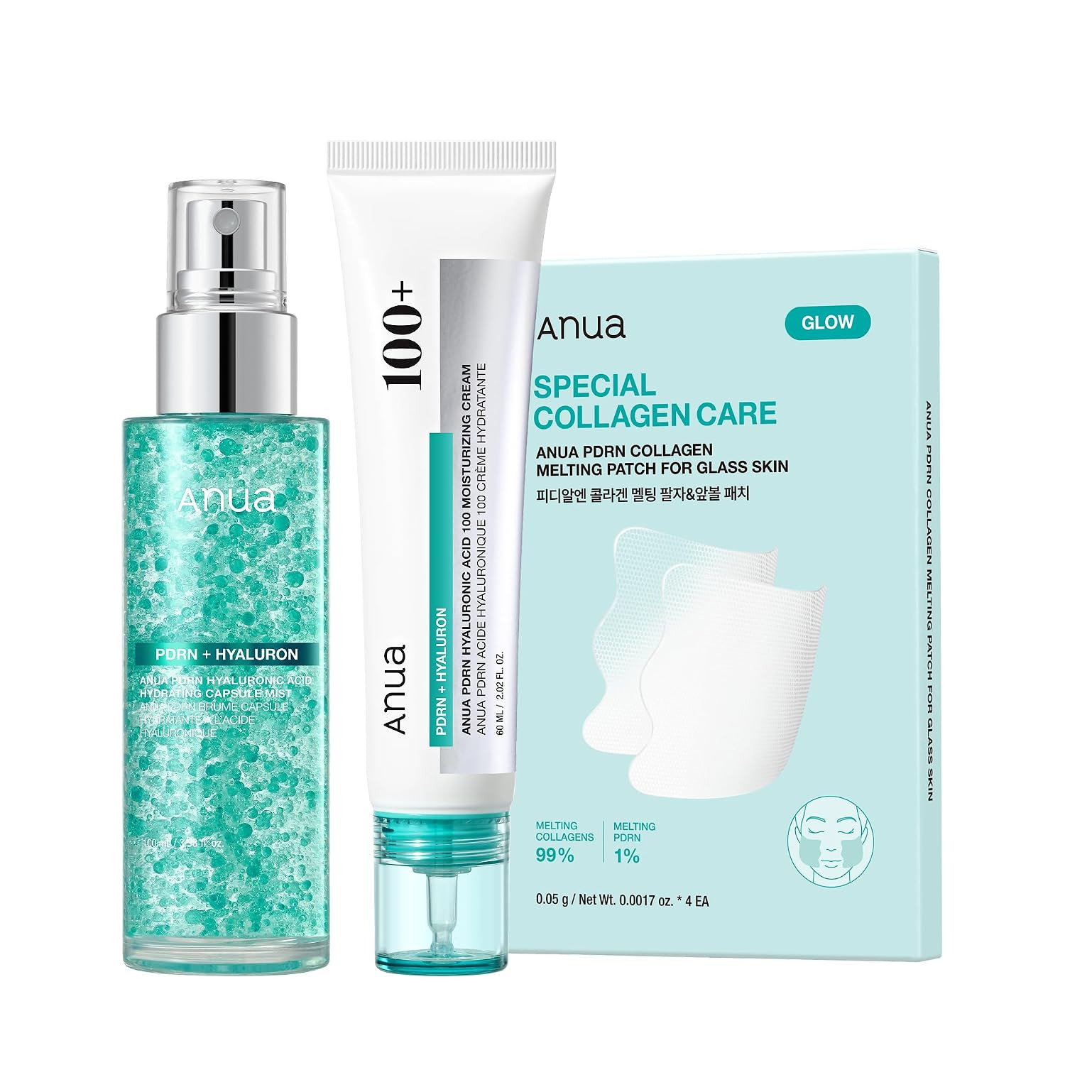 Anua PDRN Collagen Glass Skin Trio, PDRN Salmon DNA Serum Spray, Collagen Patch Facial Fine Line & Cream, Complete Glow Routine, Face Mist with Special Patch Duo, Korean Skincare Set | Amazon (US)