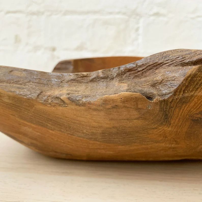 Antique Rustic Kitchen Hand Carved Teak Root Wood Fruit Snacks Food Bowl 35cm | Etsy (US)