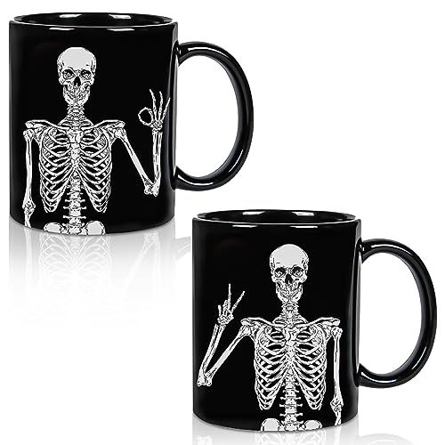 Whaline 2Pcs Halloween Mug Set 12oz Skeleton Holiday Coffee Mugs Halloween Ceramic Drinking Mugs for Home School Office Table Centerpieces Housewarming Gift | Amazon (US)