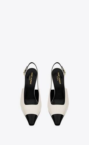 slingback pumps with a contrasting leather pointed toe, featuring a square-cut vamp, a covered as... | Saint Laurent Inc. (Global)