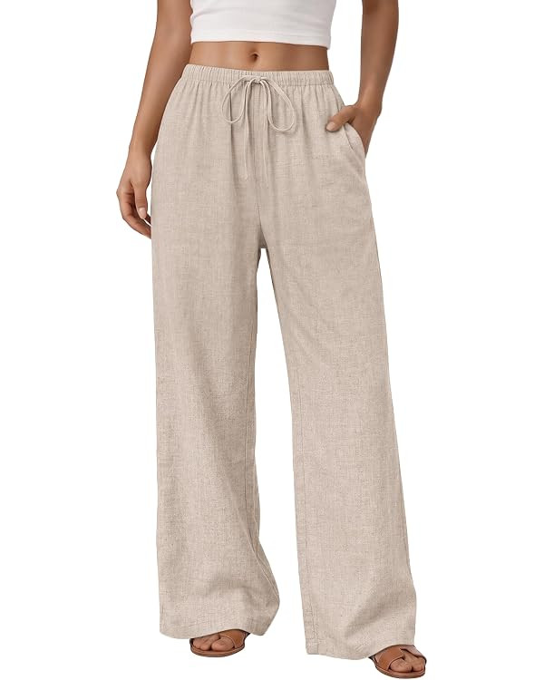 LILLUSORY Women's Linen Summer Flowy Wide Leg Beach Palazzo Pants with Pockets | Amazon (US)
