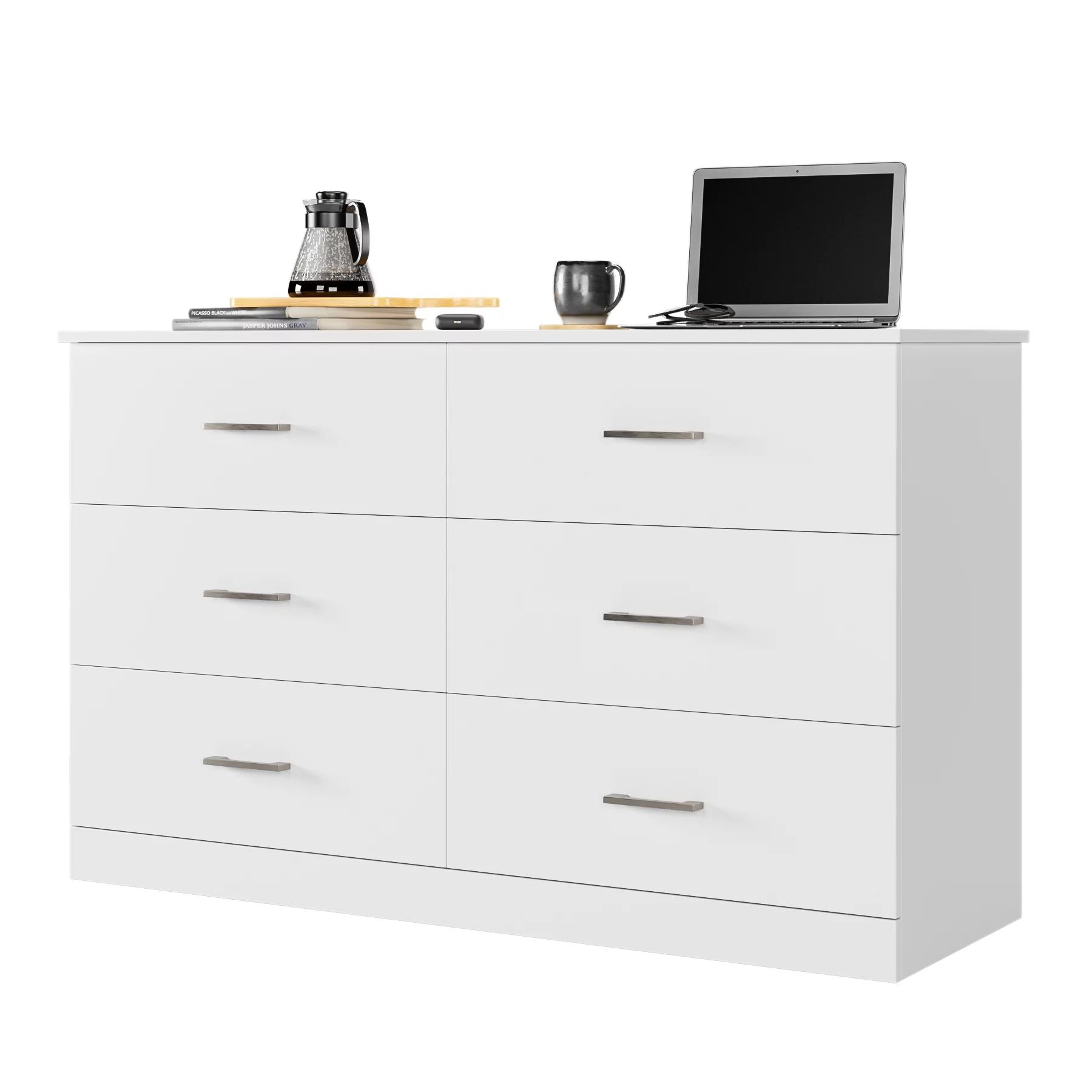 Homfa 6 Drawer White Double Dresser, Wood Storage Cabinet with Easy Pull Out Handles for Living R... | Walmart (US)