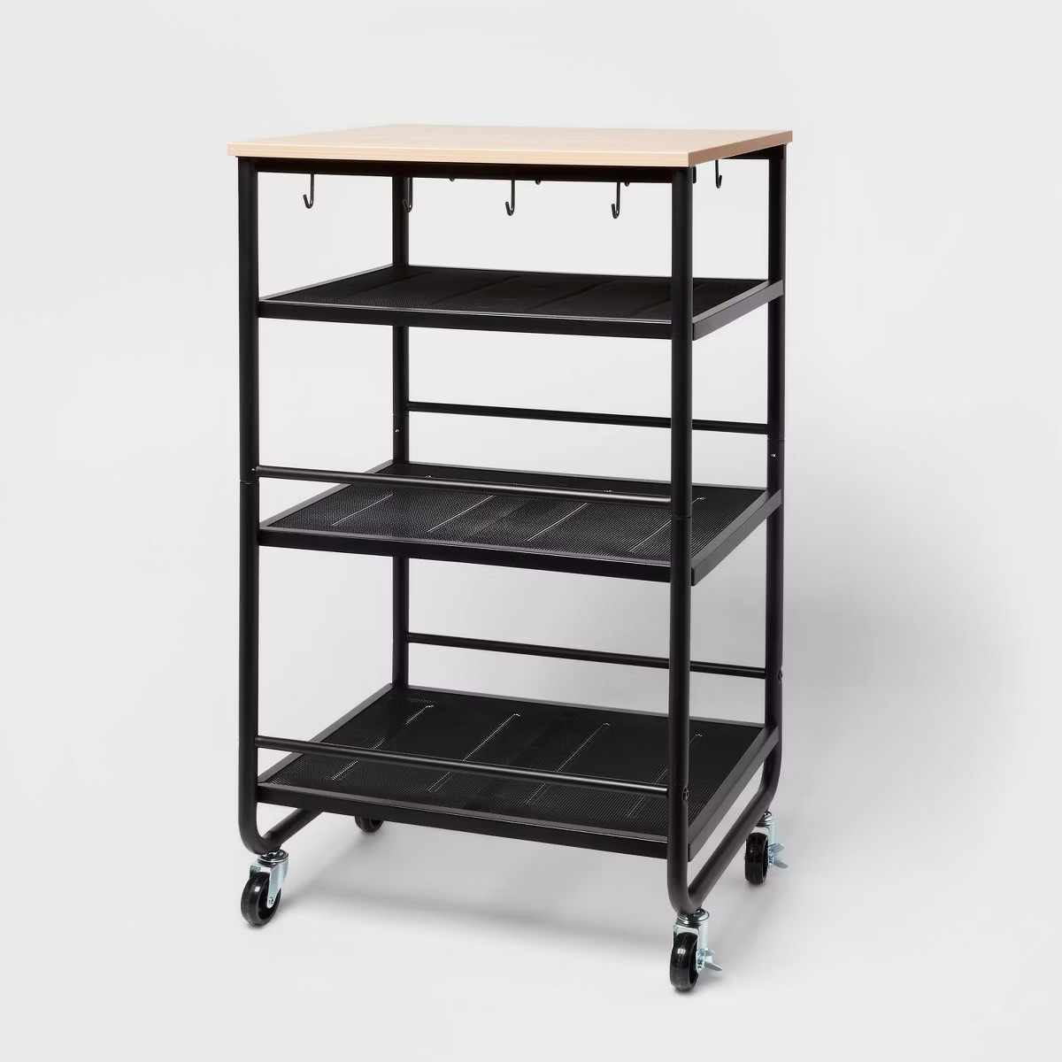 Narrow Metal Storage Cart with Wood Top Black - Brightroom™: Rolling Utility with Mesh Shelves,... | Target