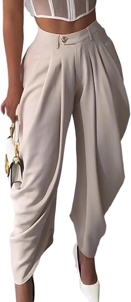 NRTHYE Womens Pleated Dress Pants High Waisted Baggy Wide Leg Palazzo Slacks Work Trousers Busine... | Amazon (US)