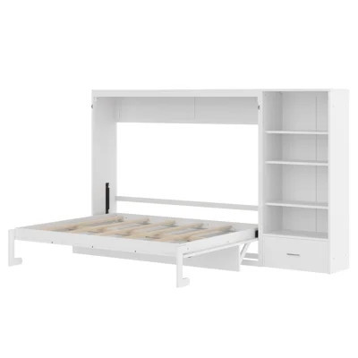 Queen Size Murphy Bed with Height Adjustable Storage Compartments and Shelf, Wall Bed Frame With 1 Drawer, Multifunctional Foldable Platform Bed for B | Wayfair North America