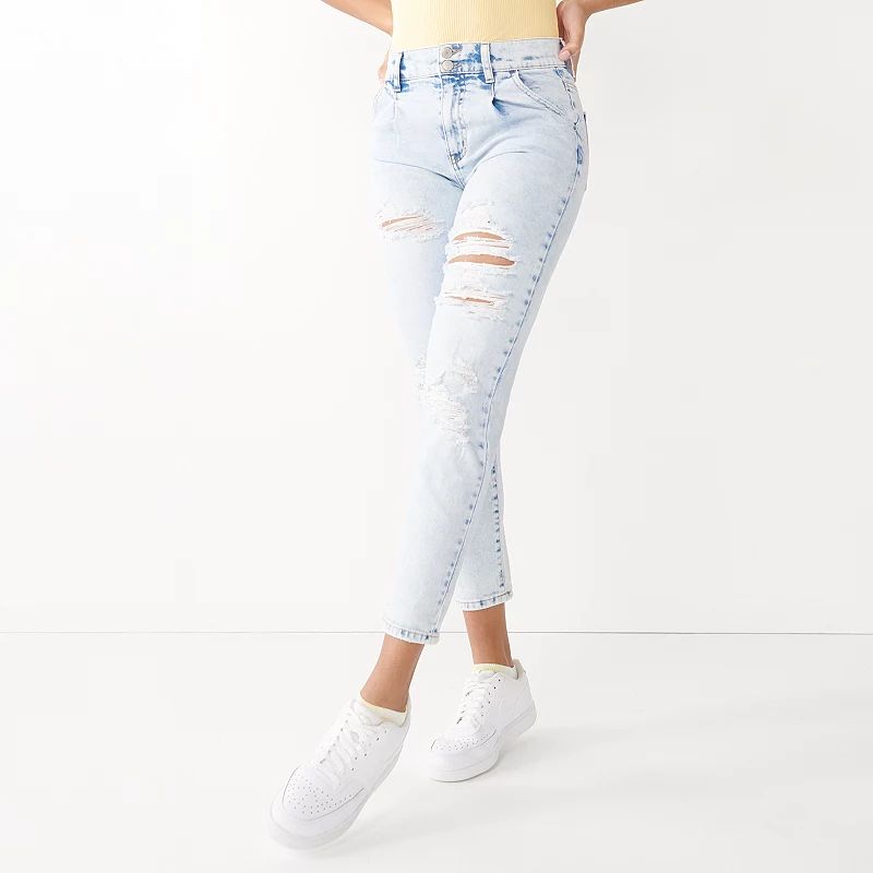 Juniors' SO High Rise Distressed Mom Jean, Girl's, Size: 0 LONG, Blue | Kohl's