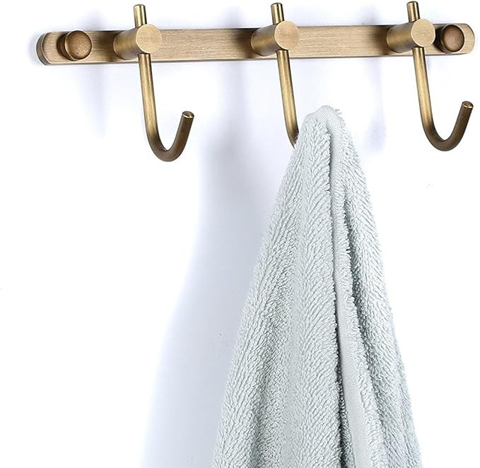 WINCASE Antique Brass Towel Hook Rack, Brushed Wall Hook Rack, Row Hooks with 3 Hooks Wall Mounte... | Amazon (US)