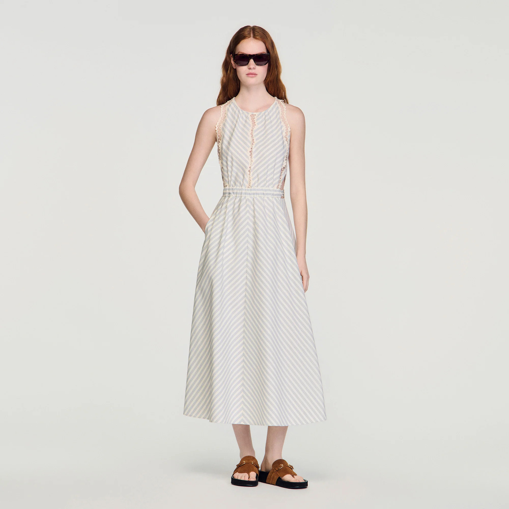 Striped cotton midi dress | Sandro US | Sandro-Paris US