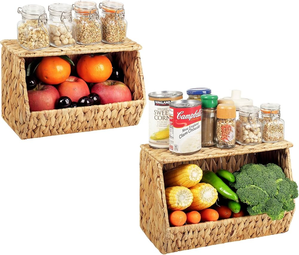 StorageWorks Hanging Kitchen Basket, Kitchen Counter Organizer with Openable Top Cover, Wicker St... | Amazon (US)