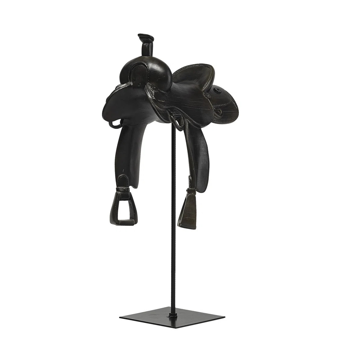 Adwait 16" Black Metal and Resin Western Horse Saddle Tabletop Sculpture | Wayfair North America